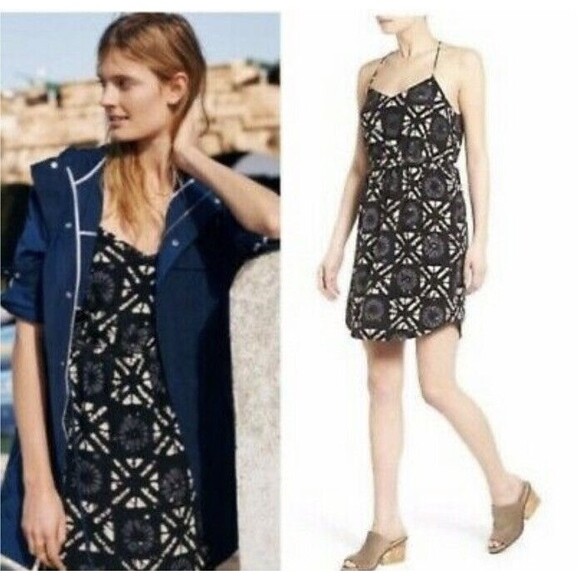 Madewell Dress Womens Sz 00 Starview Batik Silk Cami Black Blouson sleeveless - Picture 1 of 8